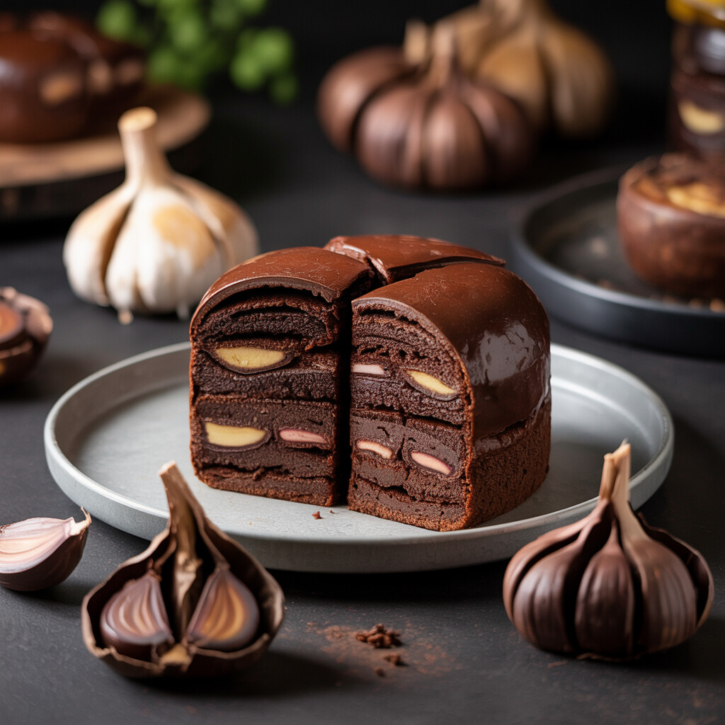Black Garlic Desserts - Decadent Black Garlic Chocolate Cake Displayed Elegantly