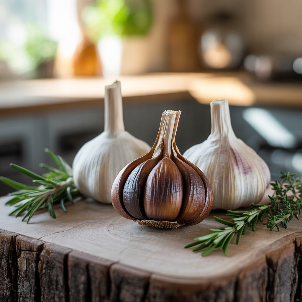 Black Garlic Production Process Showcasing Health Benefits of Black Garlic vs. Regular Garlic